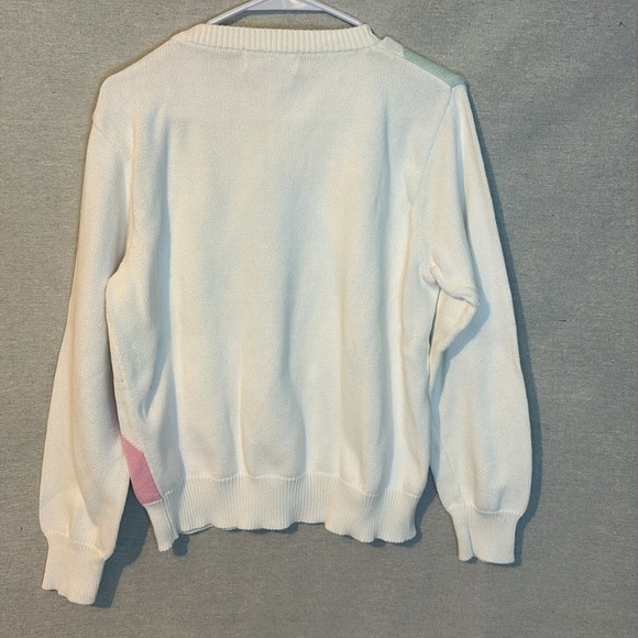 Vintage Saks Fifth Avenue Womens‎ Sweater Large White Argyle Cotton USA Preppy - Picture 3 of 6